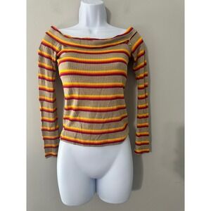 PATRIZIA PEPE Womens Striped Off Shoulder Long Sleeve Knit Top Size XS